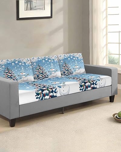 Miniatura 9 de Fundas de cojín elásticas para sofá de Navidad, diseño de muñeco de nieve rojo, seccional, individual, en forma de L, para muebles, parte inferior