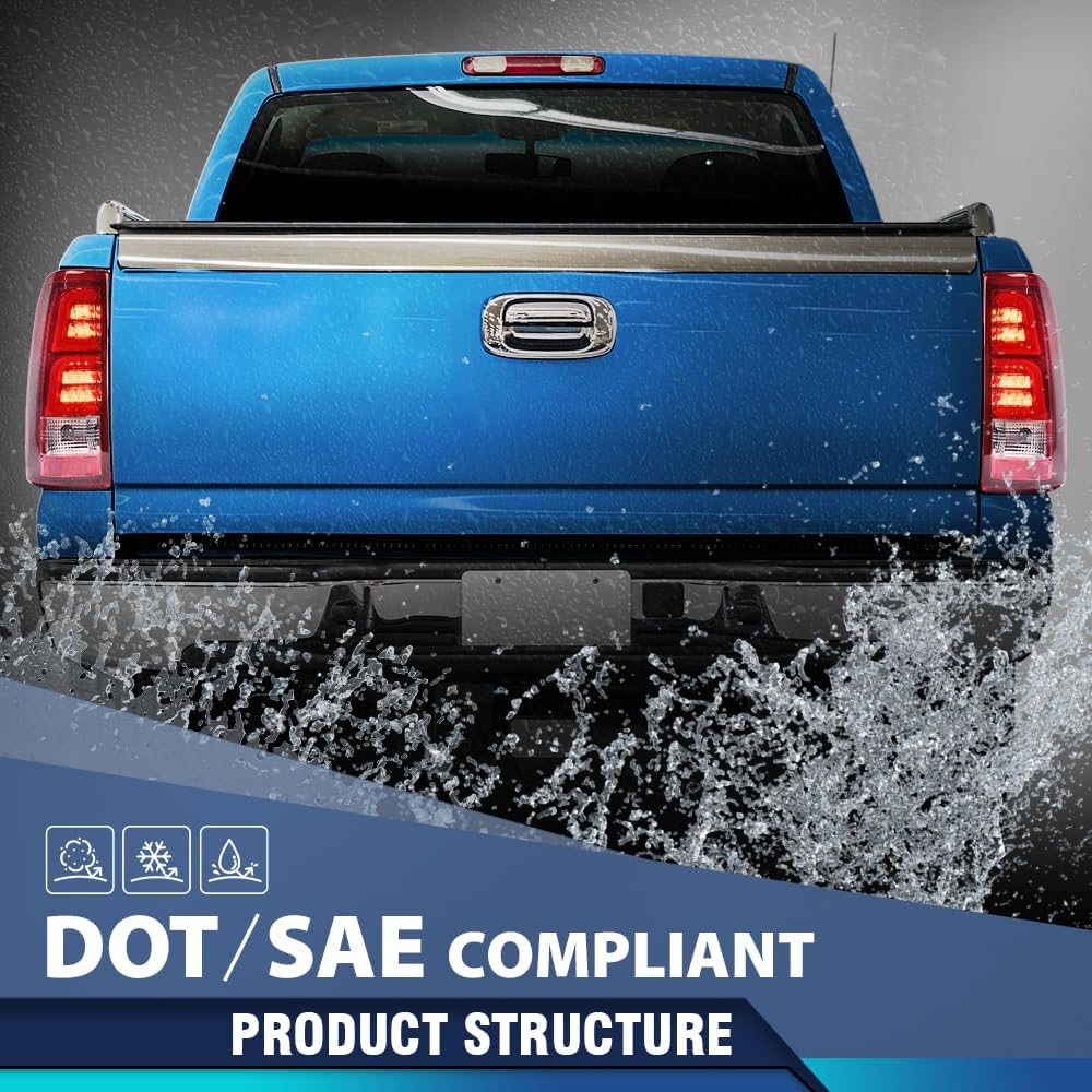 PIT66 LED Tail Lights Taillight Assembly Compatible with Chevy Silverado GMC Sierra 1999-2007 (Only Fits Fleetside Bed, Not Fit Stepside Beds) Red Lens Light Bar Style Rear Light Lamps