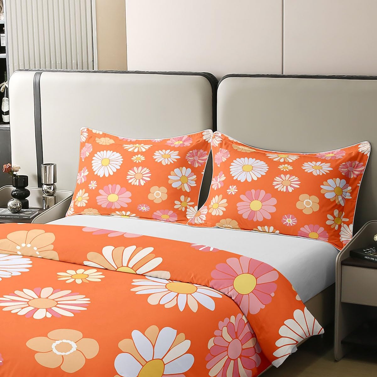 Retro Hippie Bloem Beddengoed Set 60S 70S Groovy Dekbed Cover Set voor Kinderen Tieners Roze Bloemen Thema Plaid Dekbedovertrek Sprei Cover Kamer Decor 3 Stks Met 2 Kussensloop King Size