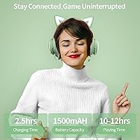 Vista 4 de Auriculares con orejas de gato, auriculares para juegos (inalámbricos, verde)