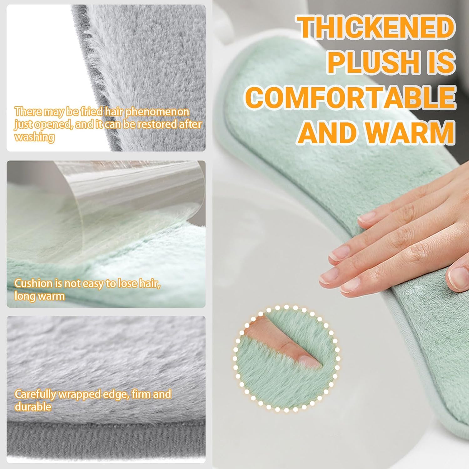 Plush Toilet Seat Cover Cushion Thick and Warm-Soft Construction Sticky Mat Washable with TPR Adhesive for Bathroom (1, Assorted Color)