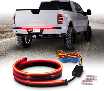 OPT7 Flexible 48 Inch LED Brake Light Strip w/o Turn Signal, Waterproof Third Brake Light DRL Red 12V Tailgate Light for Pickup Truck Van RV SUV - Truck Decorations