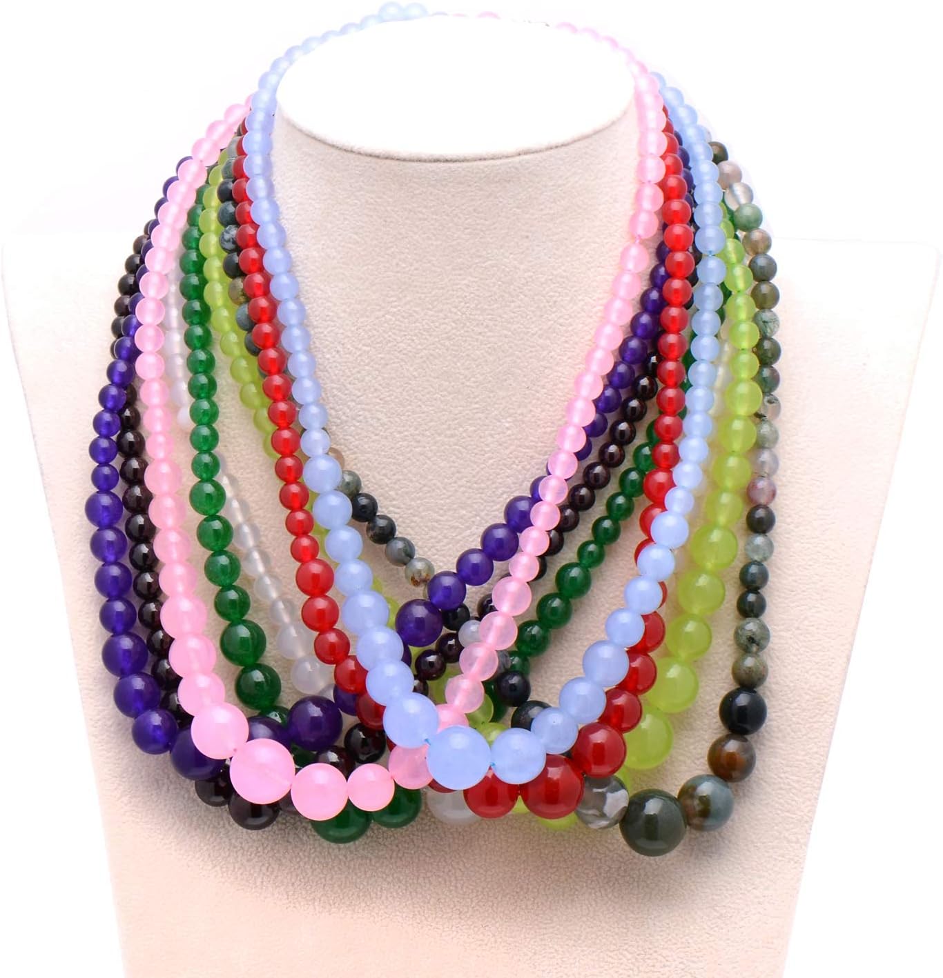 Paialco Women's Graduated Necklace Chalcedony Agate Gemstone Beads Strand 18 Inches