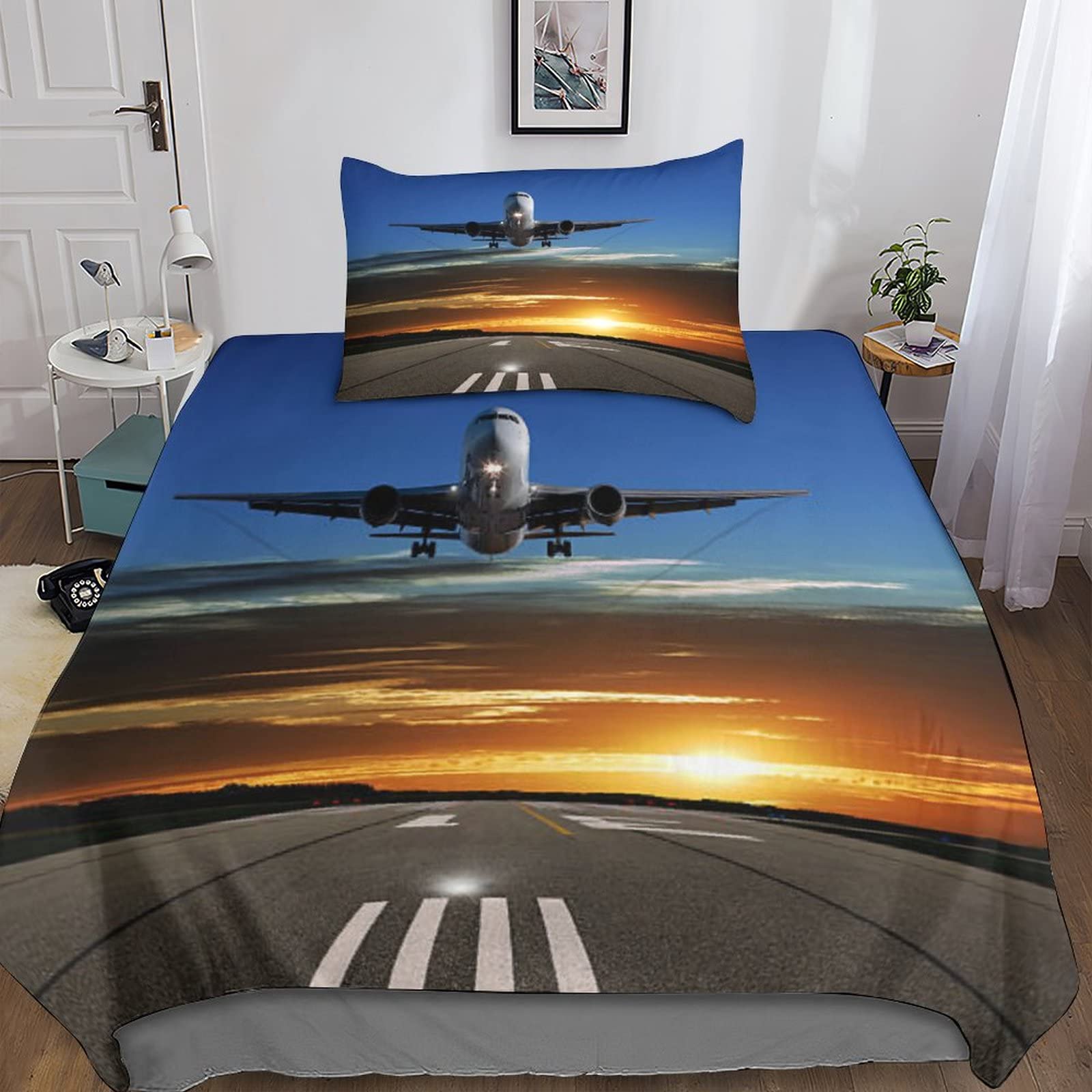Parure lit aéronefs housse couette 135x200cm avec fermeture éclair facile à laver