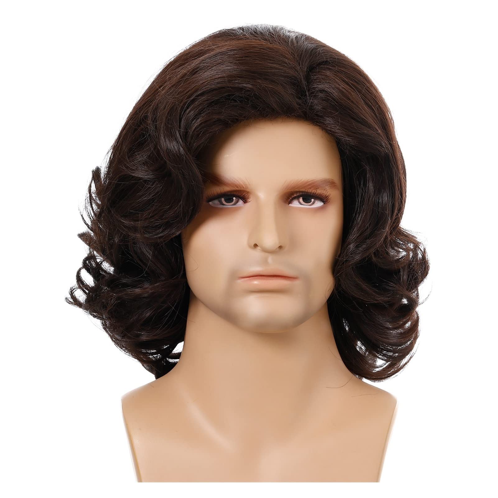 Parrucche Capelli Corti Ricci Sintetici Parrucche Marrone Scuro Naturali Cosplay Quotidiano USA Parrucche in Fibra Parrucca