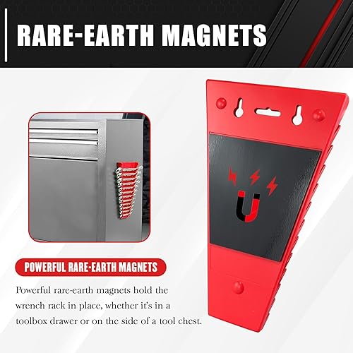 Miniatura 5 de C&T Paquete de 2 organizadores de llaves magnéticas, soporte para llaves magnéticas, SAE y métrico, estante de llaves de calidad premium, 14