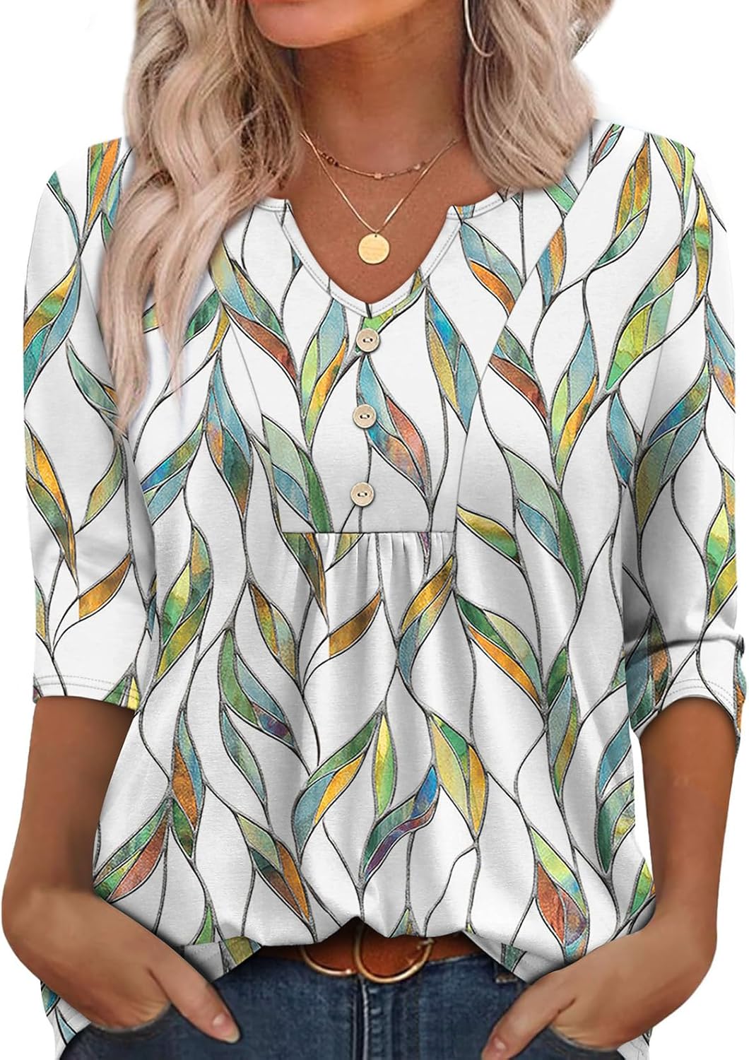 WIHOLL Womens Tops Fall Fashion Must Have 3/4 Length Sleeve Shirts Business Casual Outfits Basic Tees - Image 5