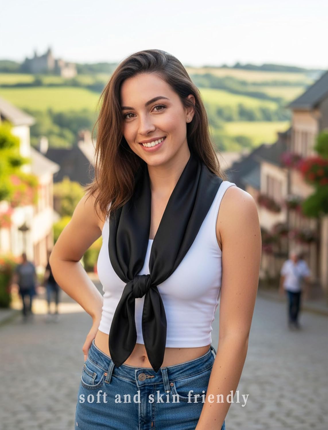 CHUNG Women 35“ Large Satin Scarf Solid Color Silk Feel Square Wraps Big Hair Bandanas 90cm Headscarf Necktie - Image 2