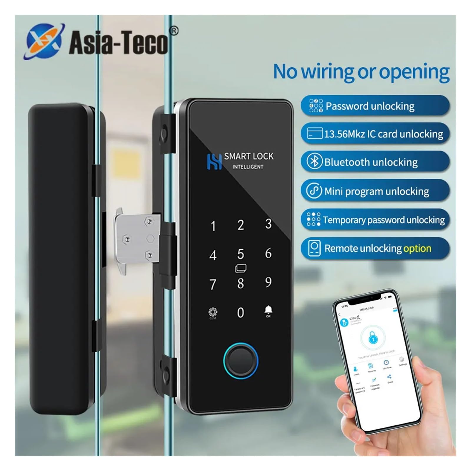 Cerradura de puerta de vidrio con huella dactilar Bluetooth para puerta corredera de vidrio (618SJ doble)