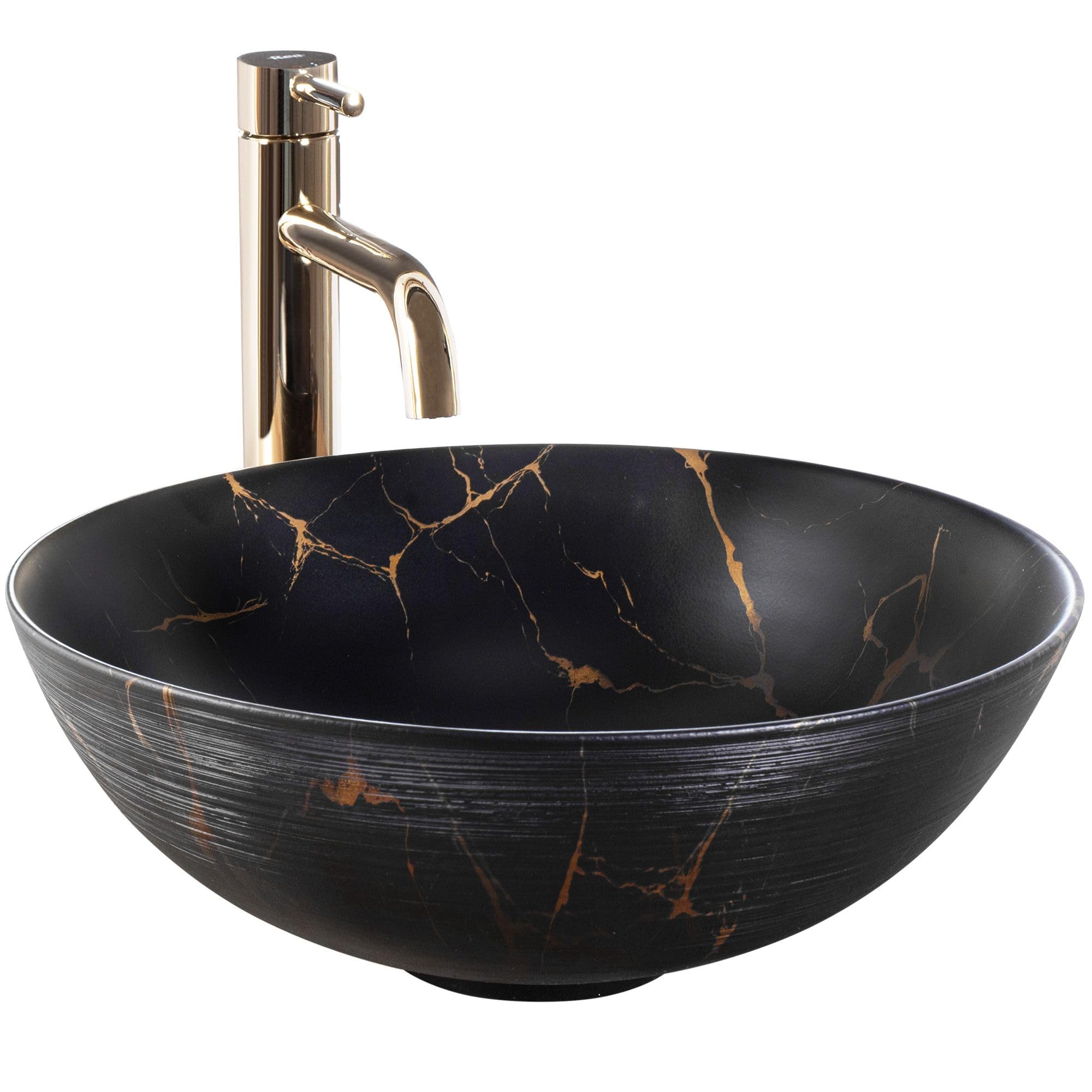 Rea REA-U9086 Bathroom Sink Made of Ceramic Stella Marble Brush imitation-REA-U9086, Black Stone
