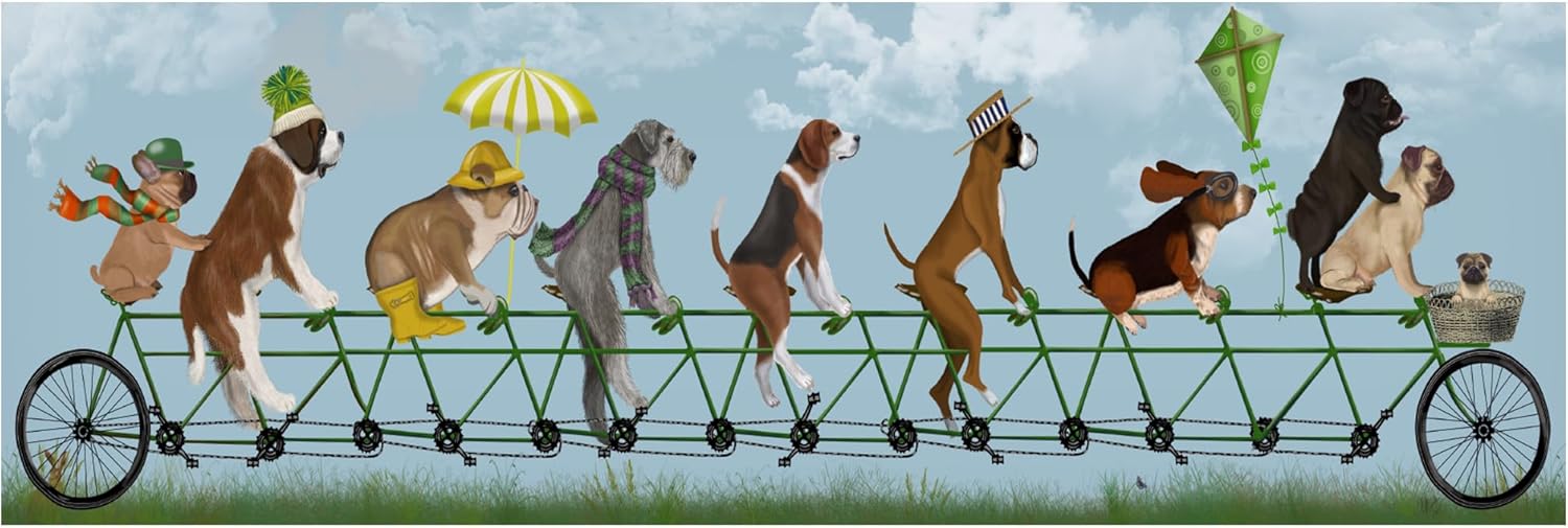 Wrapped Canvas Wall Art - Fab Funky 'Mutley Crew on Tandem' Wall Art for Living Room, Bedroom, or Office Décor - 10x32