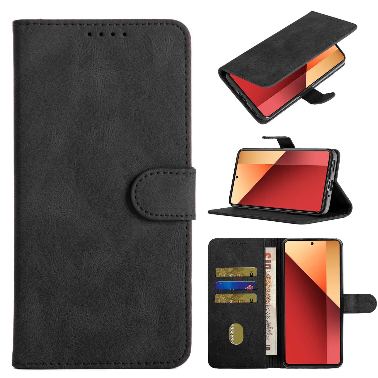 CASAFUNY Custodia Xiaomi Redmi Note 13 Pro 4G, Cover Redmi Note 13 Pro 4G, Custodia Pelle Protettiva Portafoglio Magnetica Flip Case Libro per Xiaomi