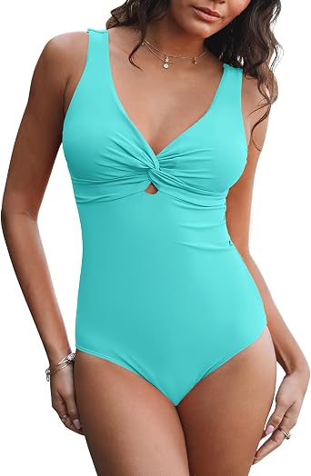 GRAPENT One Piece Swimsuit Women Padded Twist Knot Cut Out Adjustable Straps Bathing Suits Beach Modest Swimming Suits