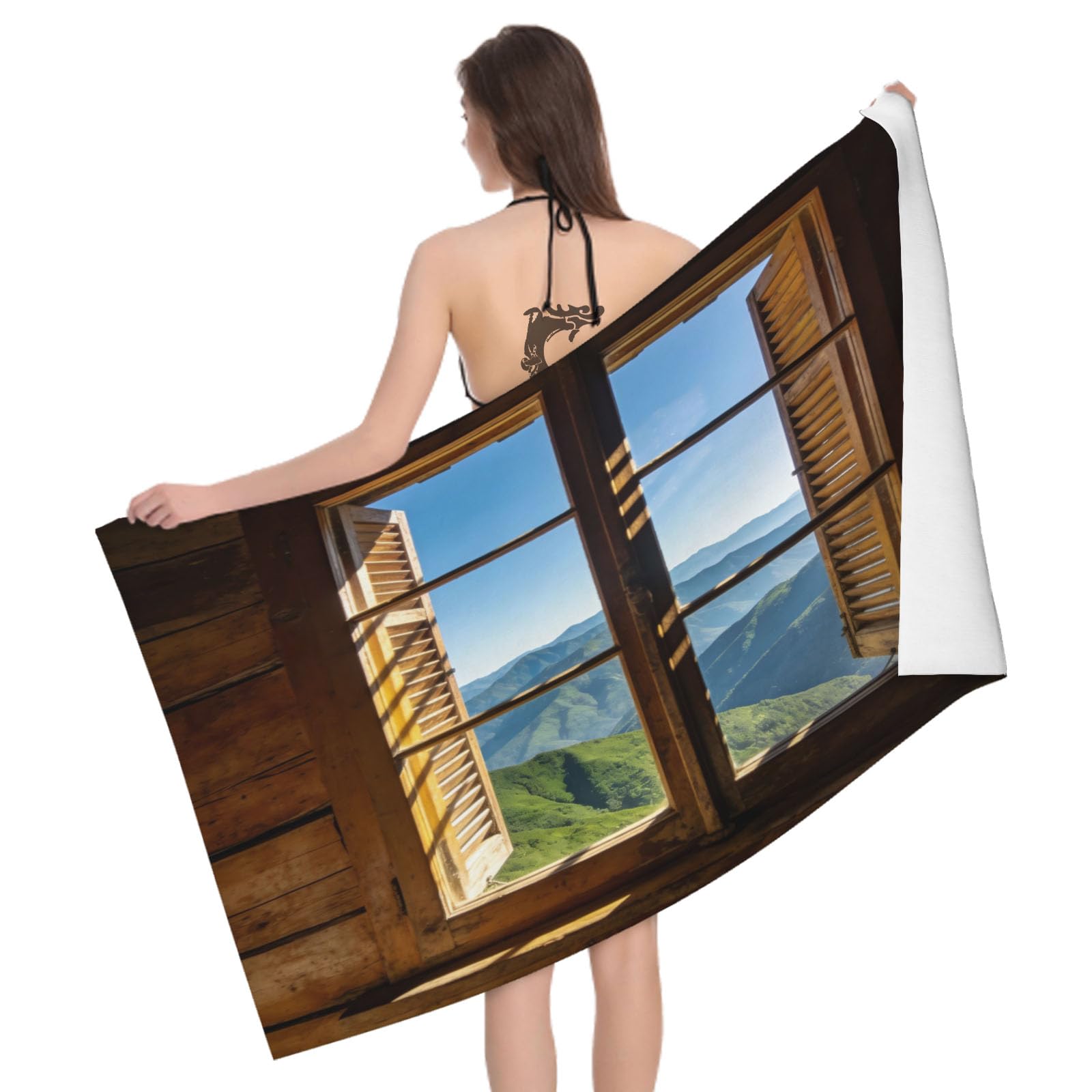 Leichong 3D Mountain Scene Beach Towel Microfiber Soft Quick Dry for Adults, Natural Scenery Bath Towel Lightweight Soft Absorbent for Travel Swimming Pool Sports, 75 x 150 cm