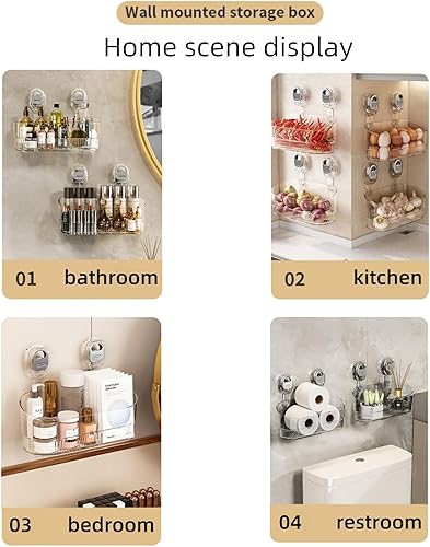 Miniatura 7 de Organizador de ducha de baño transparente, estante de almacenamiento de montaje en pared con ventosas, estante de almacenamiento de baño 12.7 x 4.5