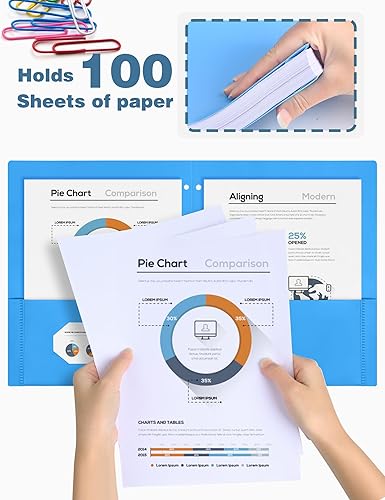 Miniatura 5 de Paquete de 6 carpetas de plástico de 3 agujeros perforadas con 2 bolsillos, carpetas de 3 agujeros con bolsillos con ranura para tarjetas de visita,