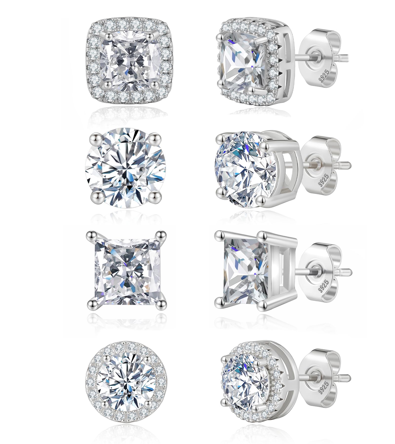 Geveay Mens Silver Earrings Hypoallergenic Sterling Silver Stud Earrings For Men Brilliant Round Cut Diamond Cubic Zirconia Silver Stud Earrings Gifts For Men Women