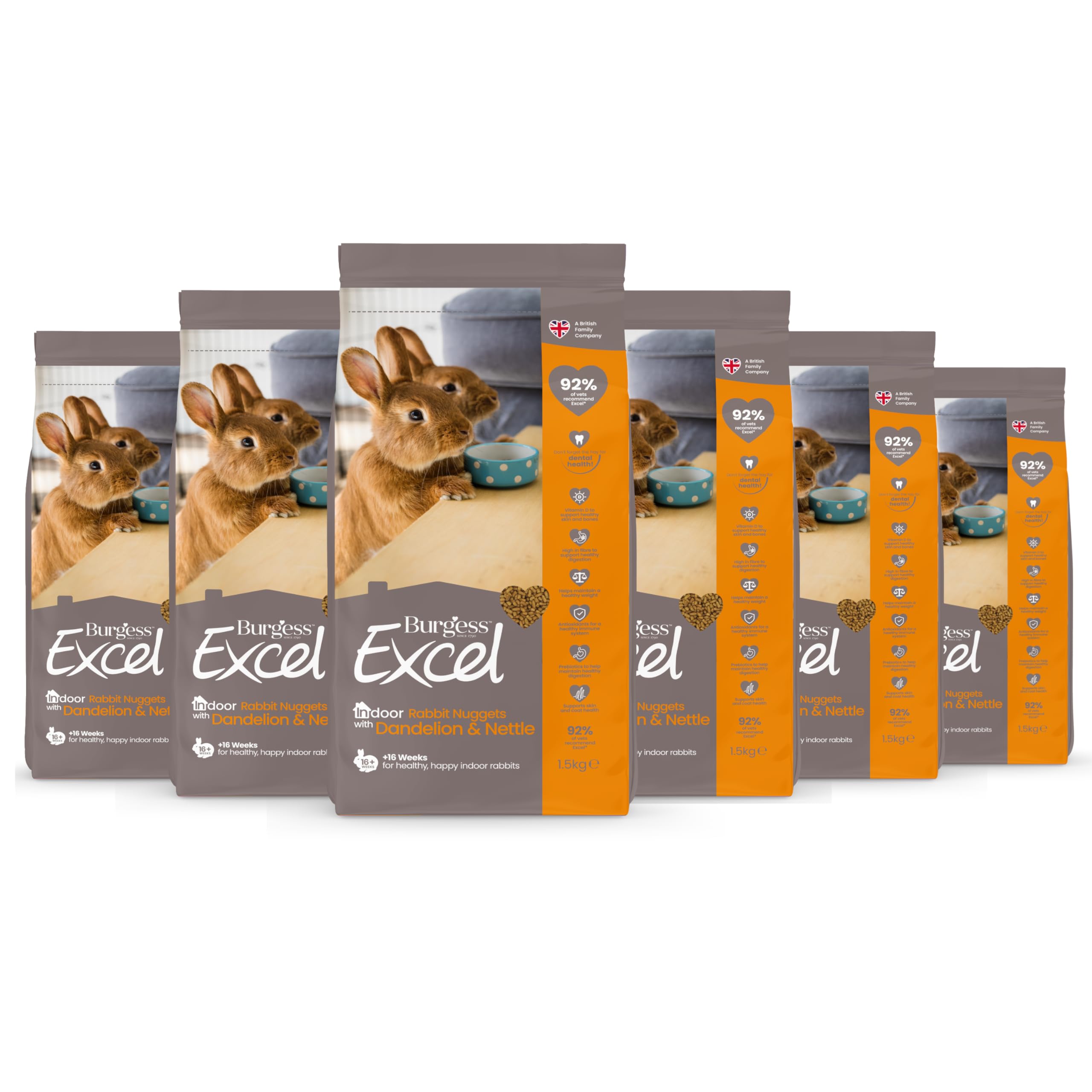 Burgess Excel Indoor Rabbit Food with Dandelion & Nettle, 9kg – Indoor Rabbit Nuggets – High Fibre, Rabbit Pellets (Pack of 6)