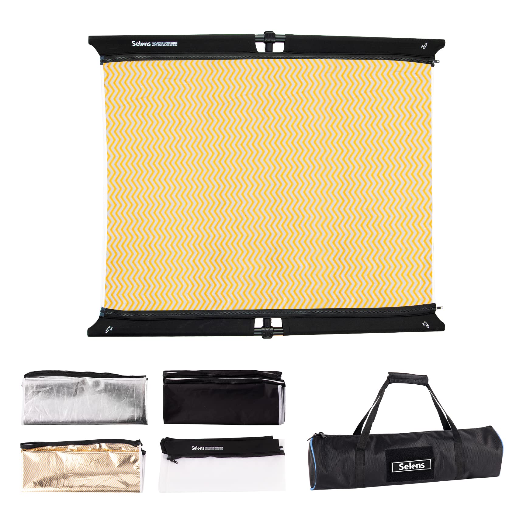 Selens7-in-1 Pro Light Reflector Panel, Portable Reflector for Different Reflecting, Collapsible Reflector Photography with Aluminum Frame, Diffusion, Zebra Shape/White Screen (37x31in)