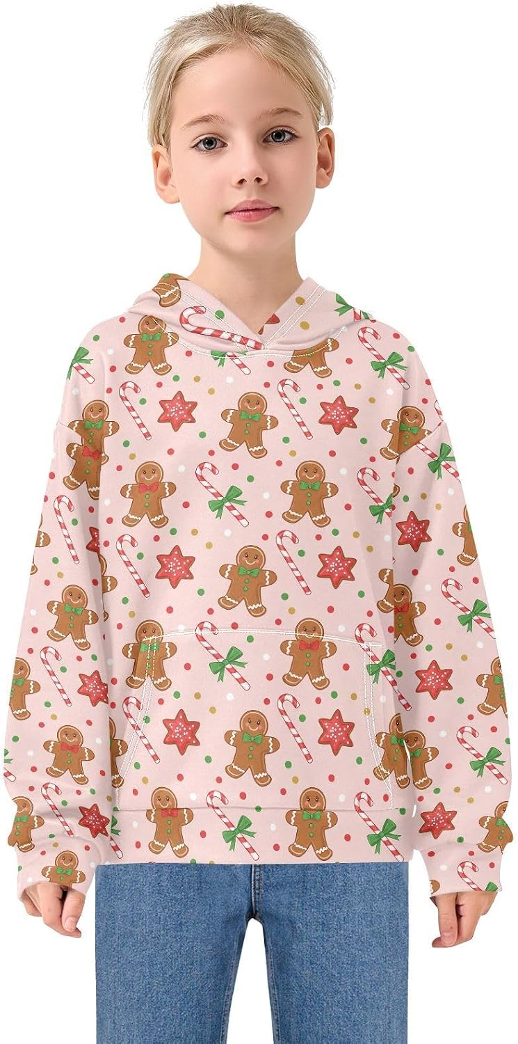 Christmas Gingerbread Candy Canes Toddler Girls Pullover Hoodie Sweatshirt 4-14Y A2308803