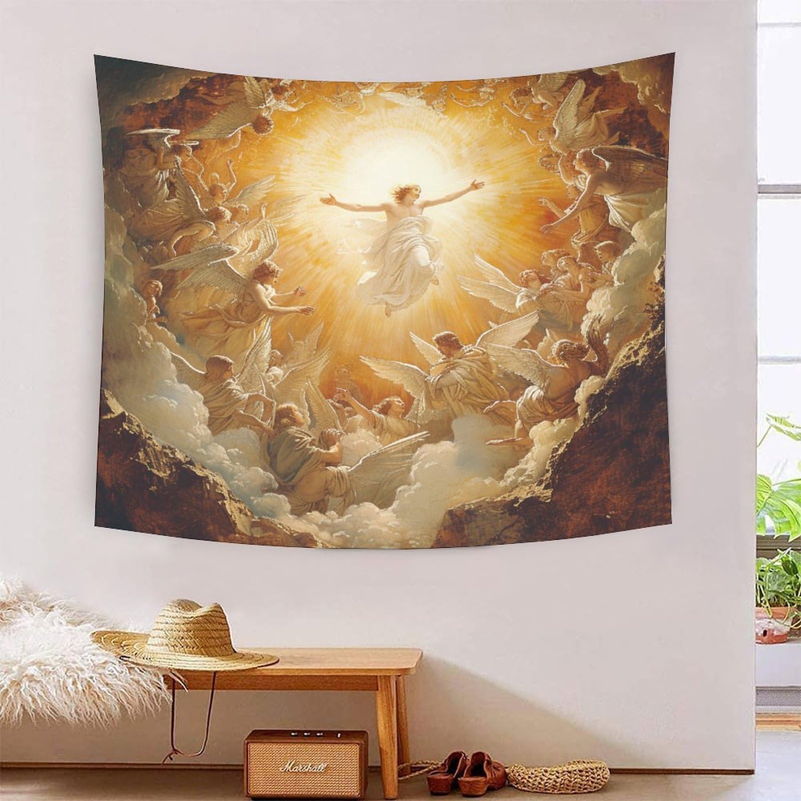Tapisserie Jésus 3D effet grand tissu mural pour masquer mur abîmé