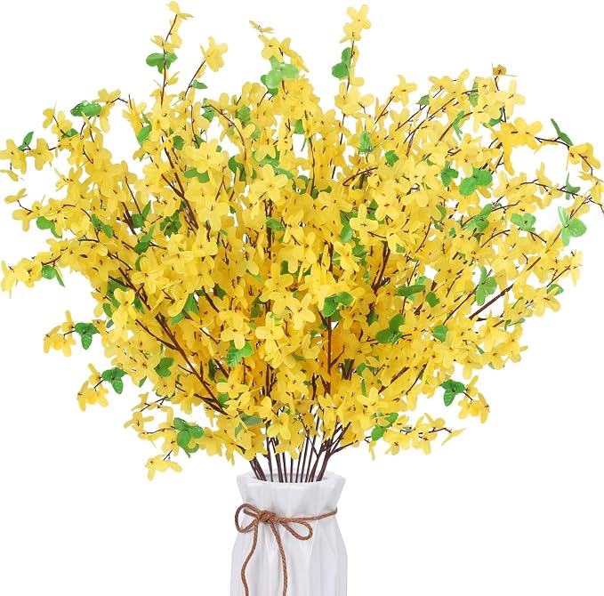 HO2NLE - 16 ramas artificiales de forsythia: flores amarillas de seda ...