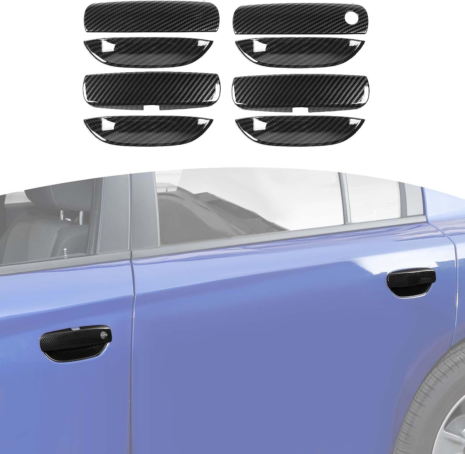 RT-TCZ Carbon Fiber Grain Exterior Door Handle Cover Trim for Dodge Charger (8-piece)