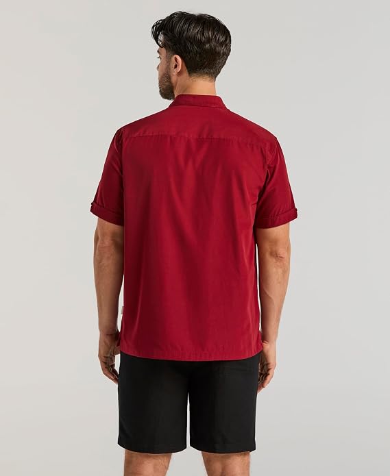 Cubavera Paneled Short Sleeve Shirt for Men, Classic Fit, Wrinkle Resistant, Casual Button-Down Shirt With Spread Collar