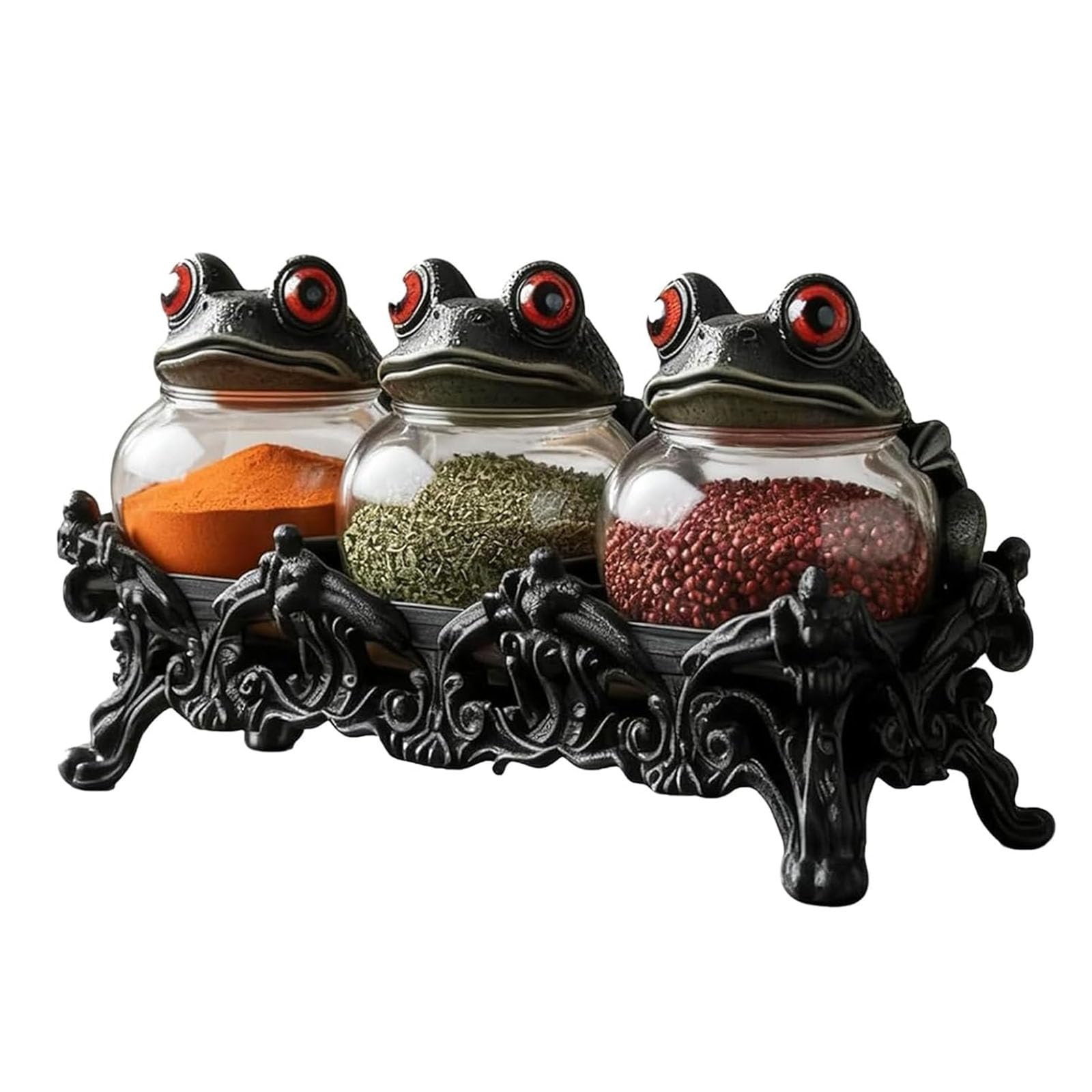 KIEYIQE Witchy Frog Apothecary Spice Jars, Gothic Food Storage Containers Figurine with Lids, Unique Witch Spice Jars for Spices, Herbs, Tea, Bath Salts, for Witchy home décor lovers