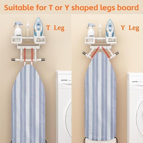 Miniatura 3 de Soporte de pared para tabla de planchar, colgador de pared para tabla de planchar, costura, organización de lavandería, blanco, en forma de T y V,