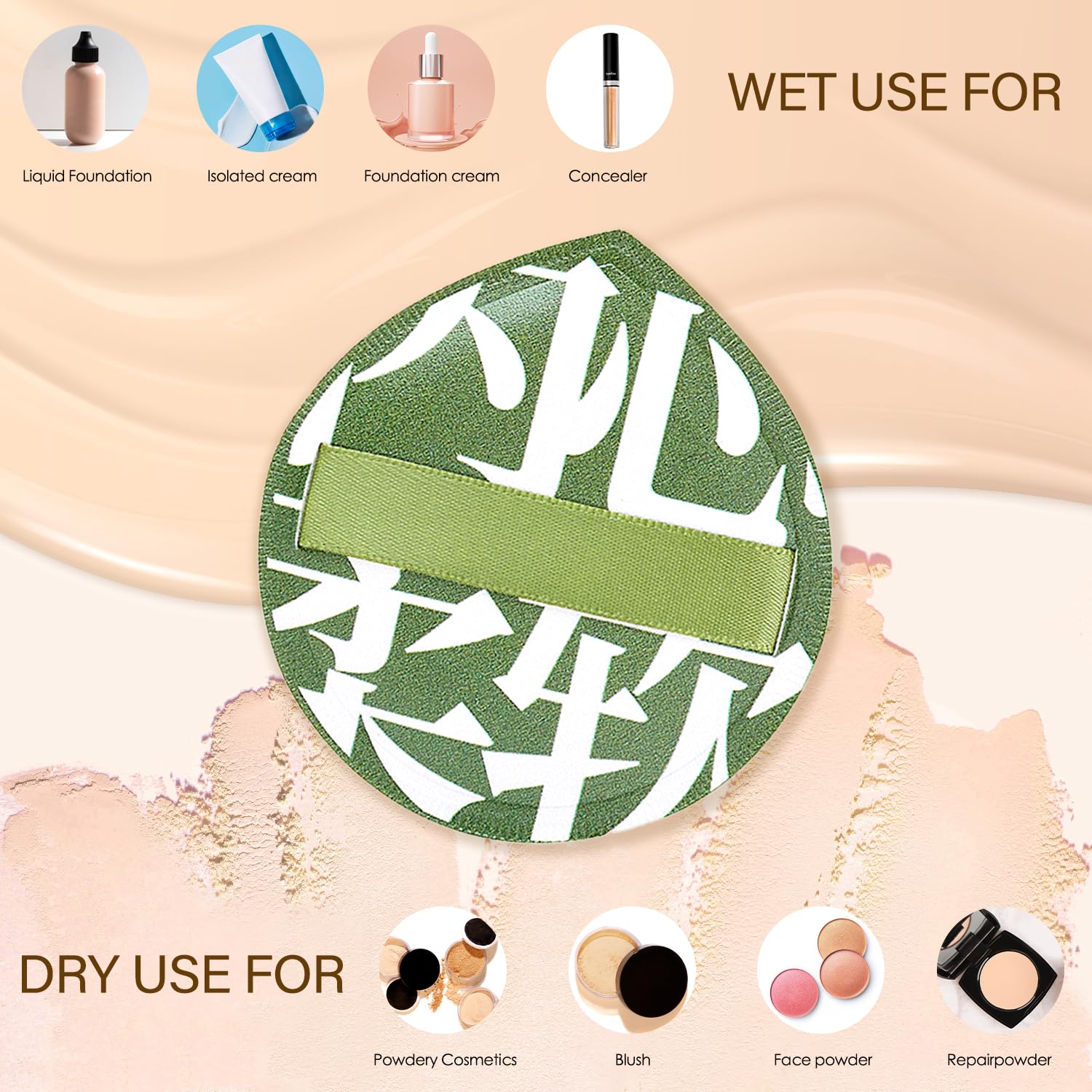 6-teiliges Make-up-Schwamm-Set – Wiederverwendbare Puderquasten, Waschbar, In Gelb Und Grün, Für Foundation Und Puder