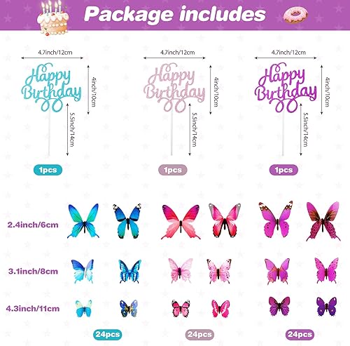 Miniatura 2 de 75 piezas de decoraciones de mariposa con purpurina 3D para tartas de cumpleaños, incluye decoración de pastel de cumpleaños, decoración de mariposa