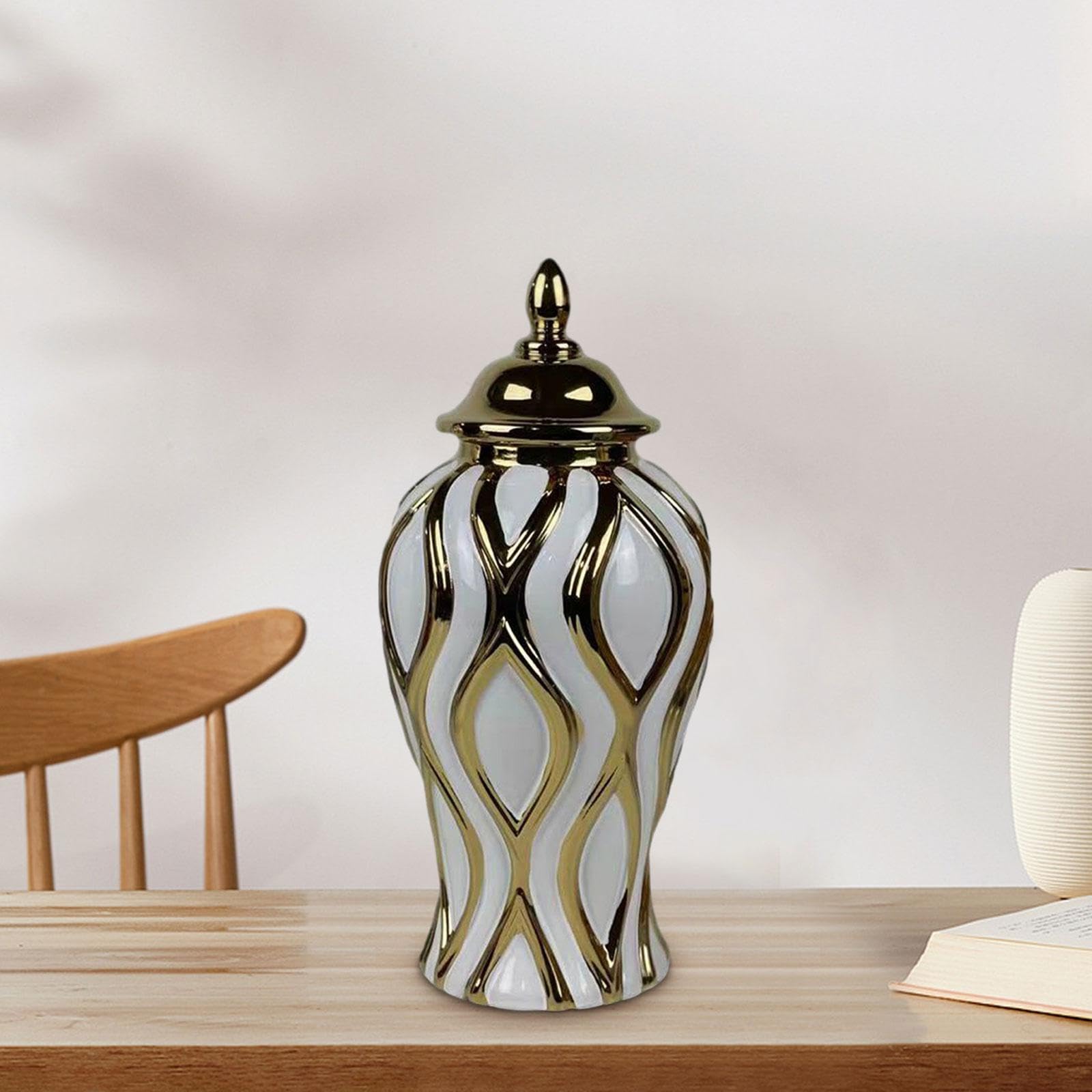 Weißgold-Porzellan-Ingwerglas mit Deckel, handgefertigt, dekorative Vase für Zuhause, Büro, Party, Dekoration, mittelgroßes Ingwerglas für den Schreibtisch