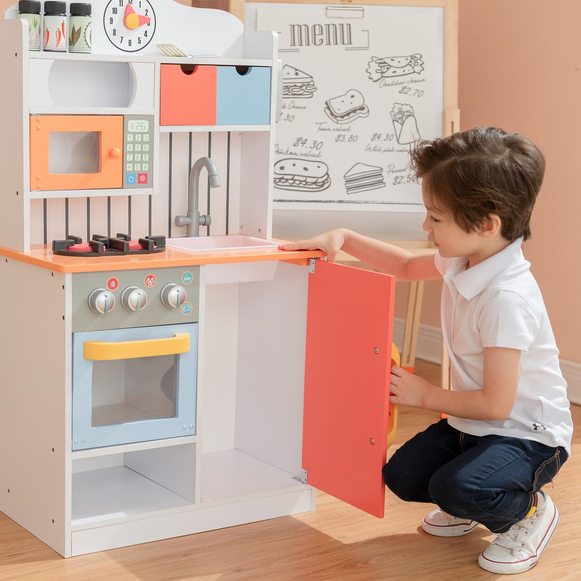 Teamson Kids Drewniana Dzieci?ca Kuchnia do Zabawy dla Ma?ych Szefów Kuchni TD-11708R