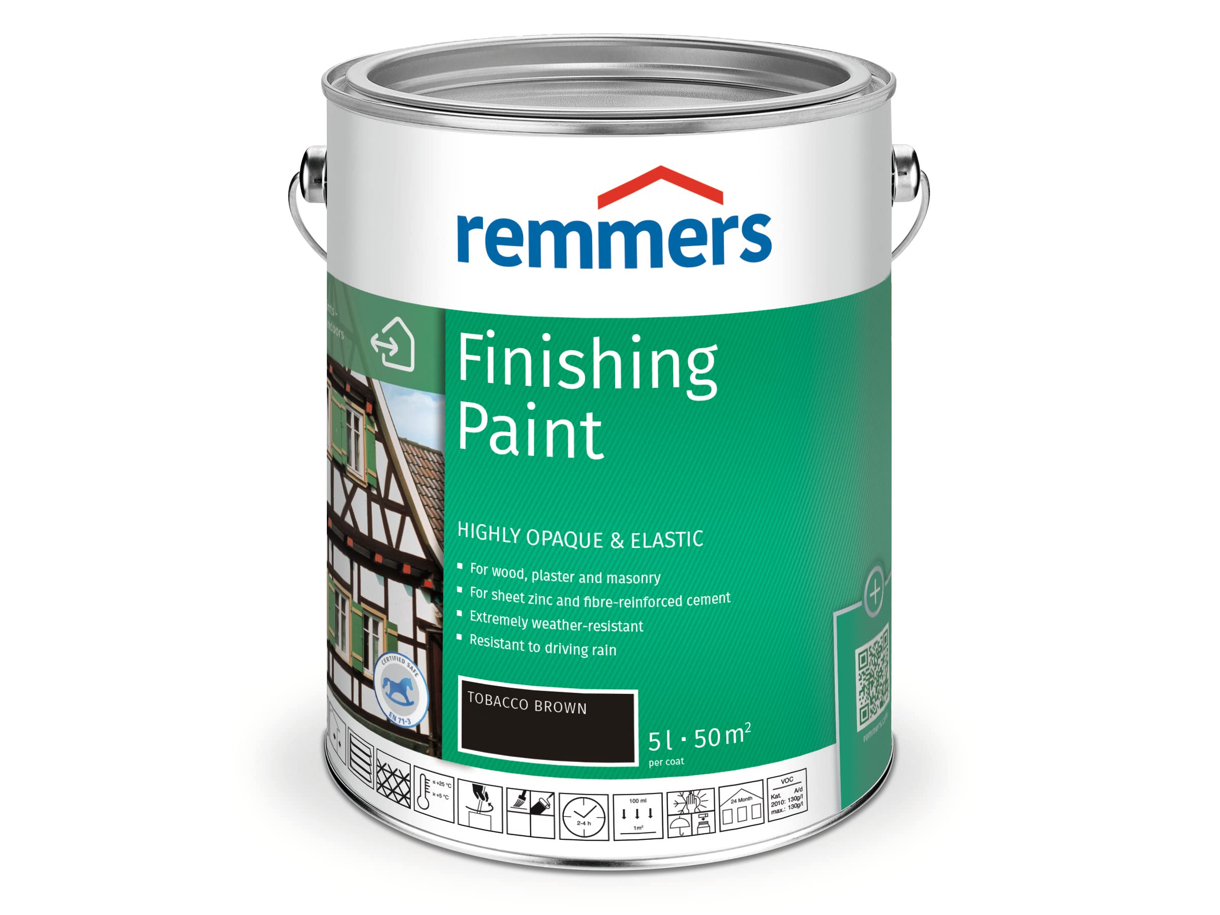 Remmers Finishing Paint tobacco brown, 5 litres, water-based finishing paint for interior and exterior use, weather protection paint for wood, zinc, mineral and many other substrates