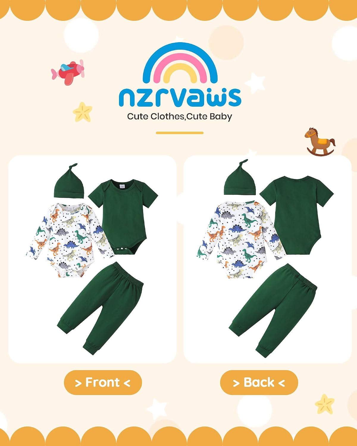 NZRVAWS Newborn Baby Boy Clothes Long Sleeve Romper Pant Set Hat 2-Pack Infant Baby Boy Outfits Fall Winter Clothing Set