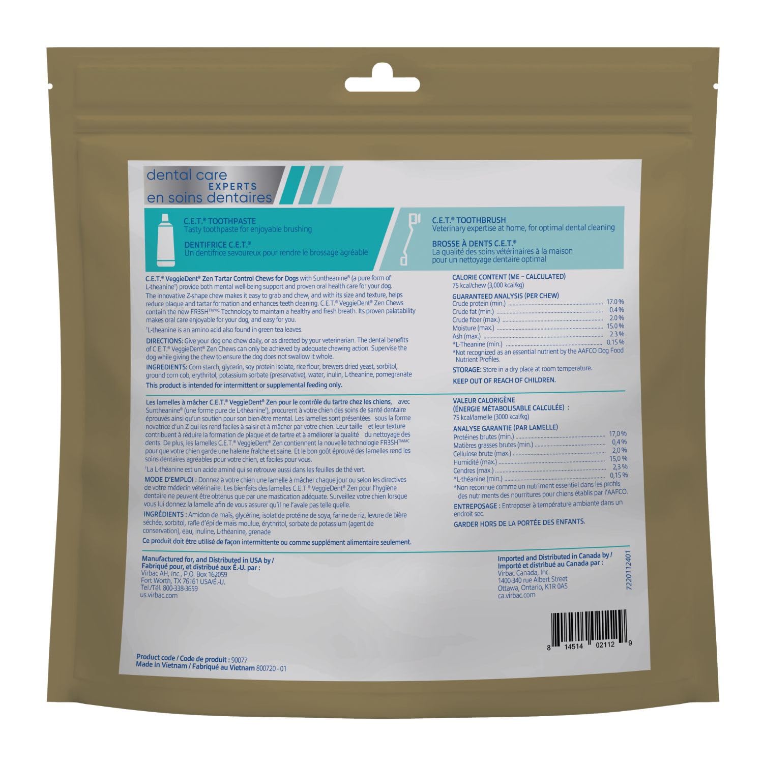 Virbac C.E.T.® VEGGIEDENT® Zen Tartar Control Chews for Dogs - Multifunctional to Support Mental Well-Being, VOHC Approved - Medium 22-66lbs - image 2