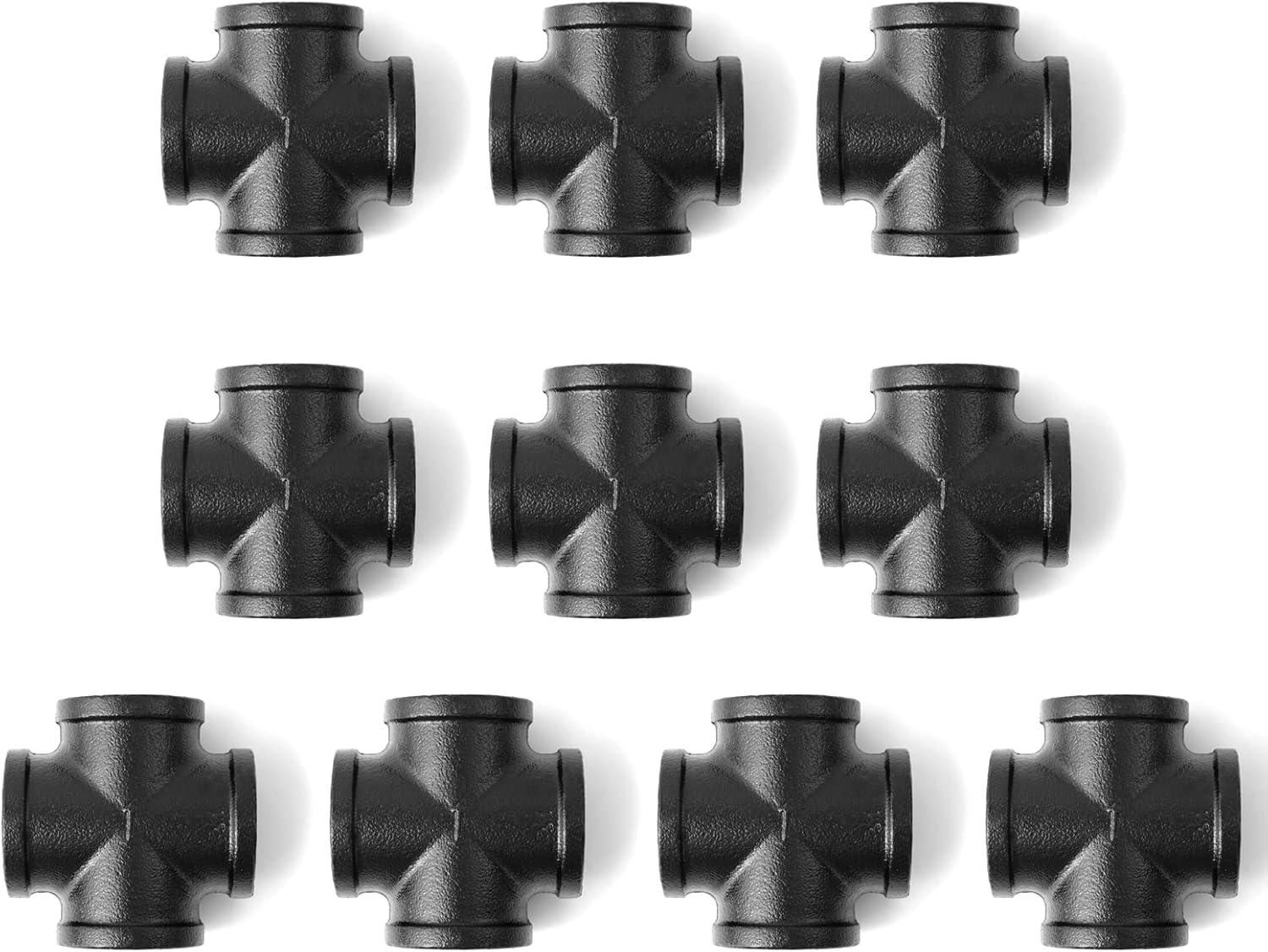 1" Black 4-Way Cross Fitting Connector, Home TZH 10-Pack Cast Malleable Iron 4 Way Corner Pipe Fittings for Industrial vintage style DIY Project/Furniture/Shelving Decoration(10, Black 1")