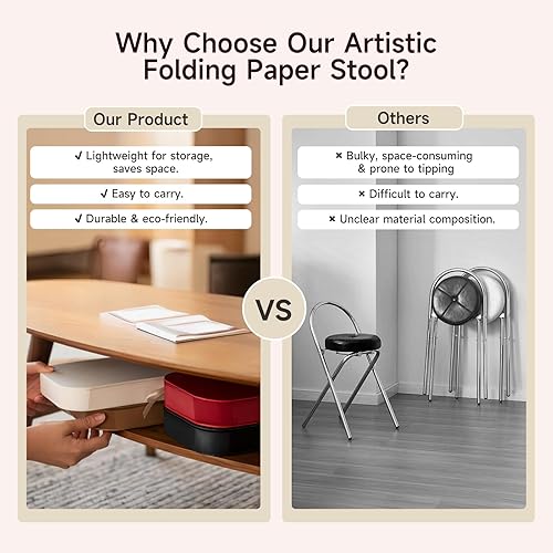 Miniatura 4 de Taburete plegable  Muebles para el hogar de 12 pulgadas, capacidad de carga de 660 libras, taburete de papel plegable de papel kraft ecológico,
