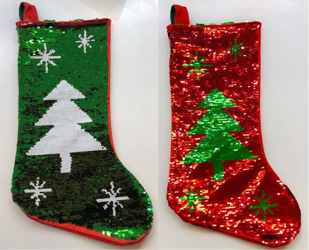 Shatchi Green/ Red Large 45Cm Long Novelty 2 In 1 Sequin Christmas Santa Stocking Sack Sock Xmas Gifts Bag Accessory Decorations Toys Sweets Decorations