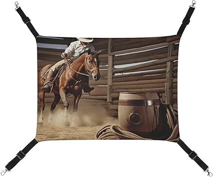 Hanging Pet Hammock, American West Rodeo Printed Soft Breathable Pet Hammock with Adjustable Straps and Metal Hooks for Cats Small Dogs Rabbits Sugar Gliders Hanging Pet Hammock, American West Rodeo Printed Soft Breathable Pet Hammock with Adjustable Straps and Metal Hooks for Cats Small Dogs Rabbits Sugar Gliders