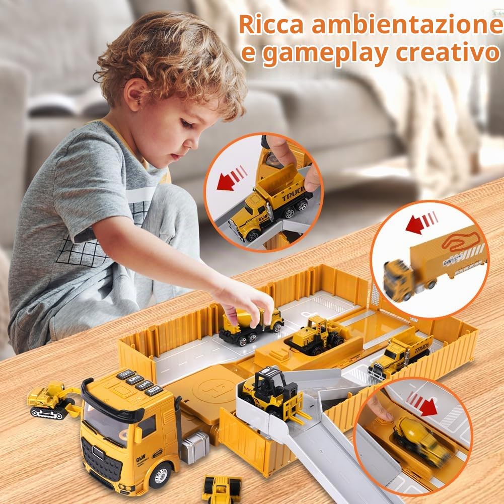 Aolso Costruzione Camion Giocattolo, Camion da Cantiere Giocattolo con Gru, Luci & Suoni, Veicolo da Cantiere con Suono e Luce, Escavatore Giocattolos per Ragazzi 3 4 5 6 7 8 Anni
