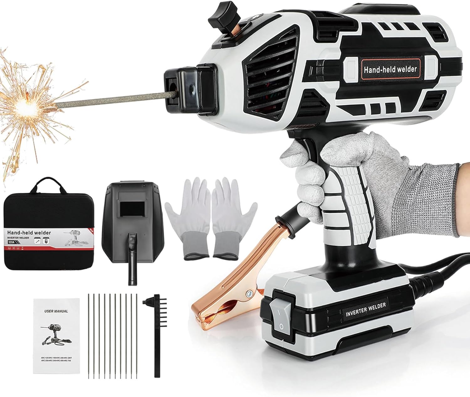 Welding Machine Handheld, 110V IGBT Inverter Portable Welder Machine, 6 Variable Current Adjustment for 1/16"-1/8" Welding Rod, Portable ARC Welder for Fence Repair and Metal Welding