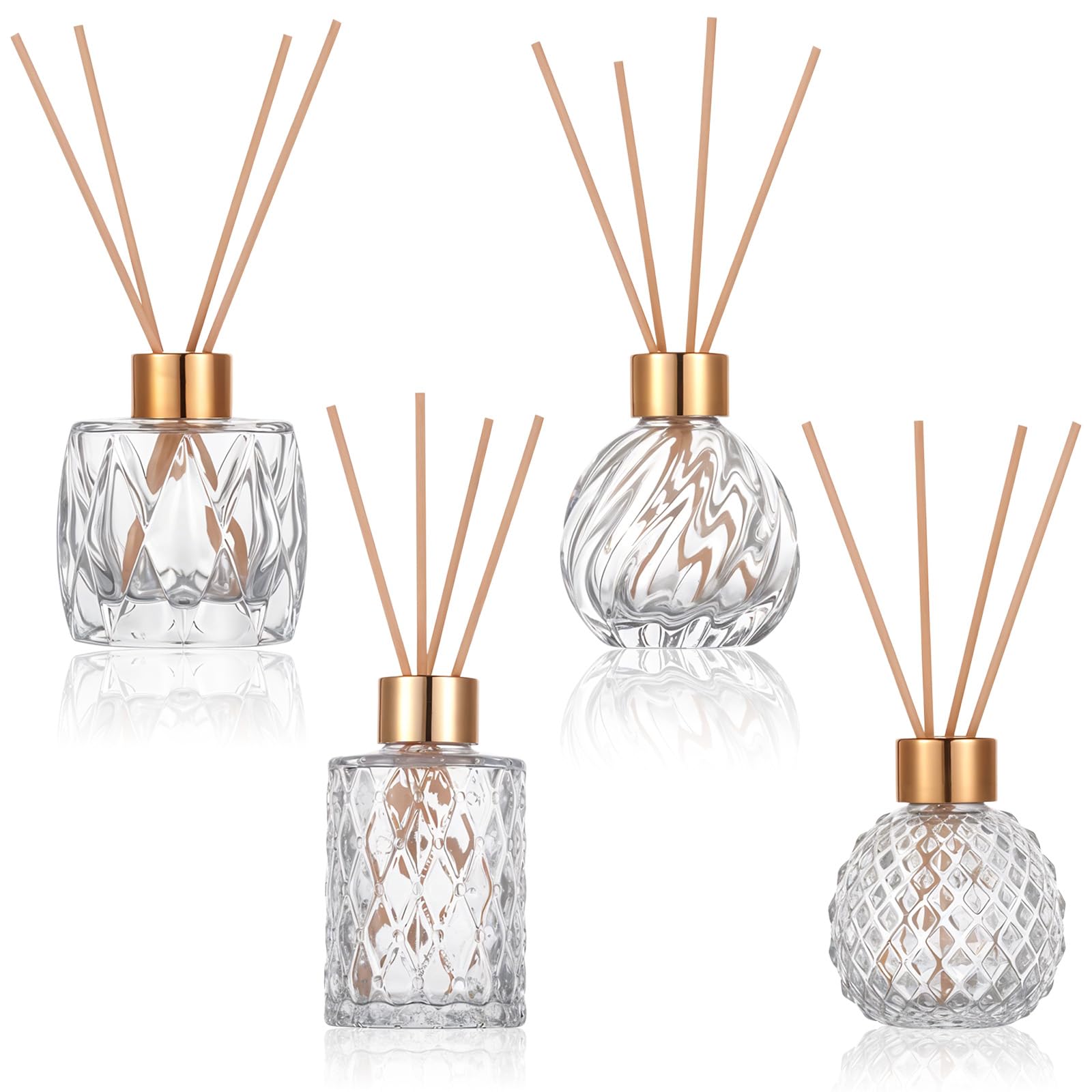Photo 1 of 4 Piece Reed Diffuser Set, 3.5-4.2oz Empty Bottles and 20 Reed Sticks, Unique Design for Home and Office
