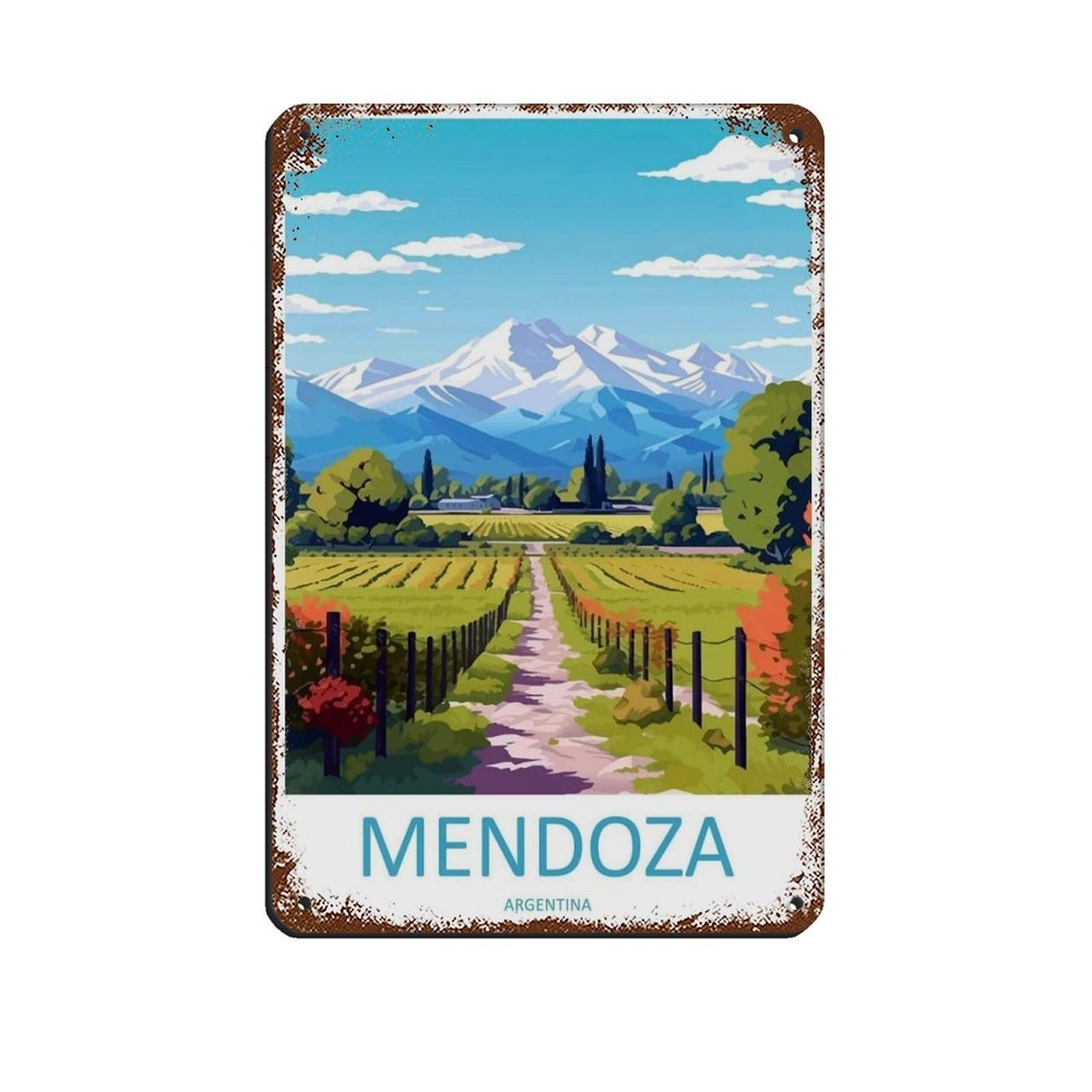 Mendoza Travel Art Argentina Poster（91） Retro Poster Metal Tin Sign Chic Art Retro Iron Painting Bar People Cave Cafe Family Garage Poster Wall Decoration 8x12inch(20x30cm)