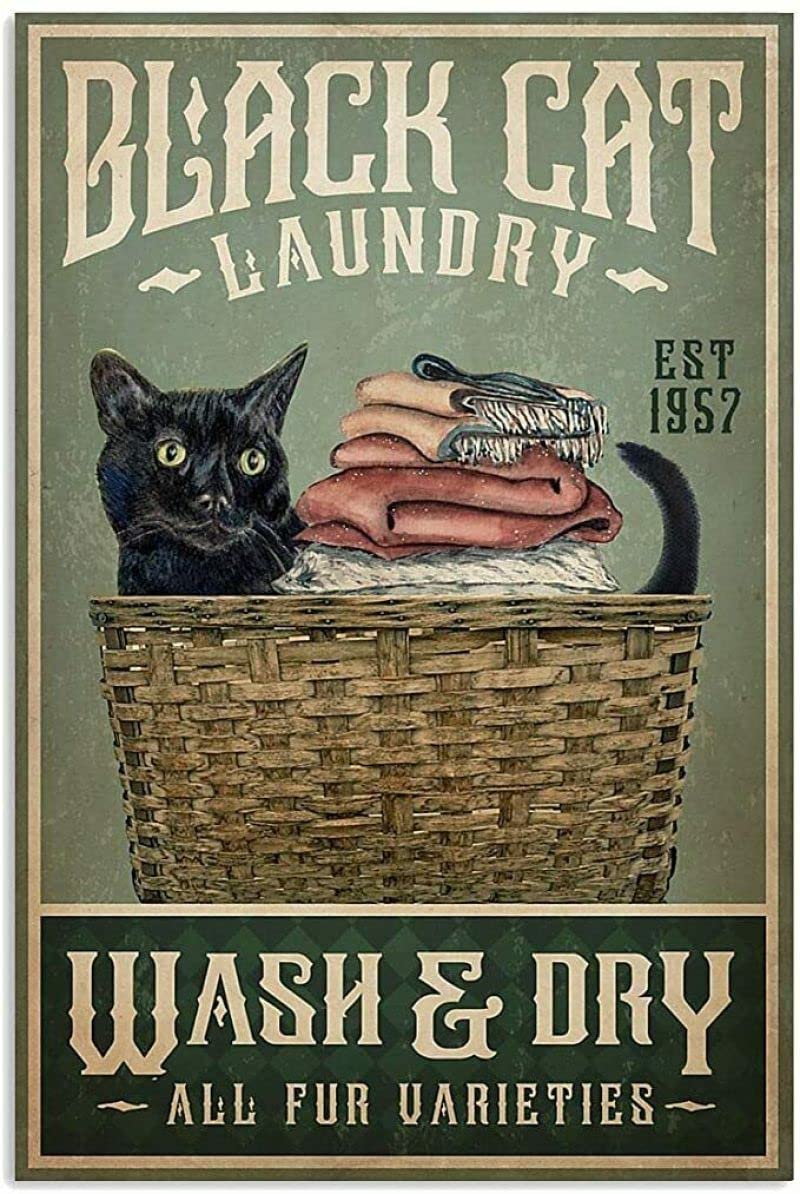 Nuboxx Yt_1 Black Cat Laundry Wash And Dry, Vintage Funny Poster Wall Decor Art Gift Retro Picture Metal Sign 8X12 Inch