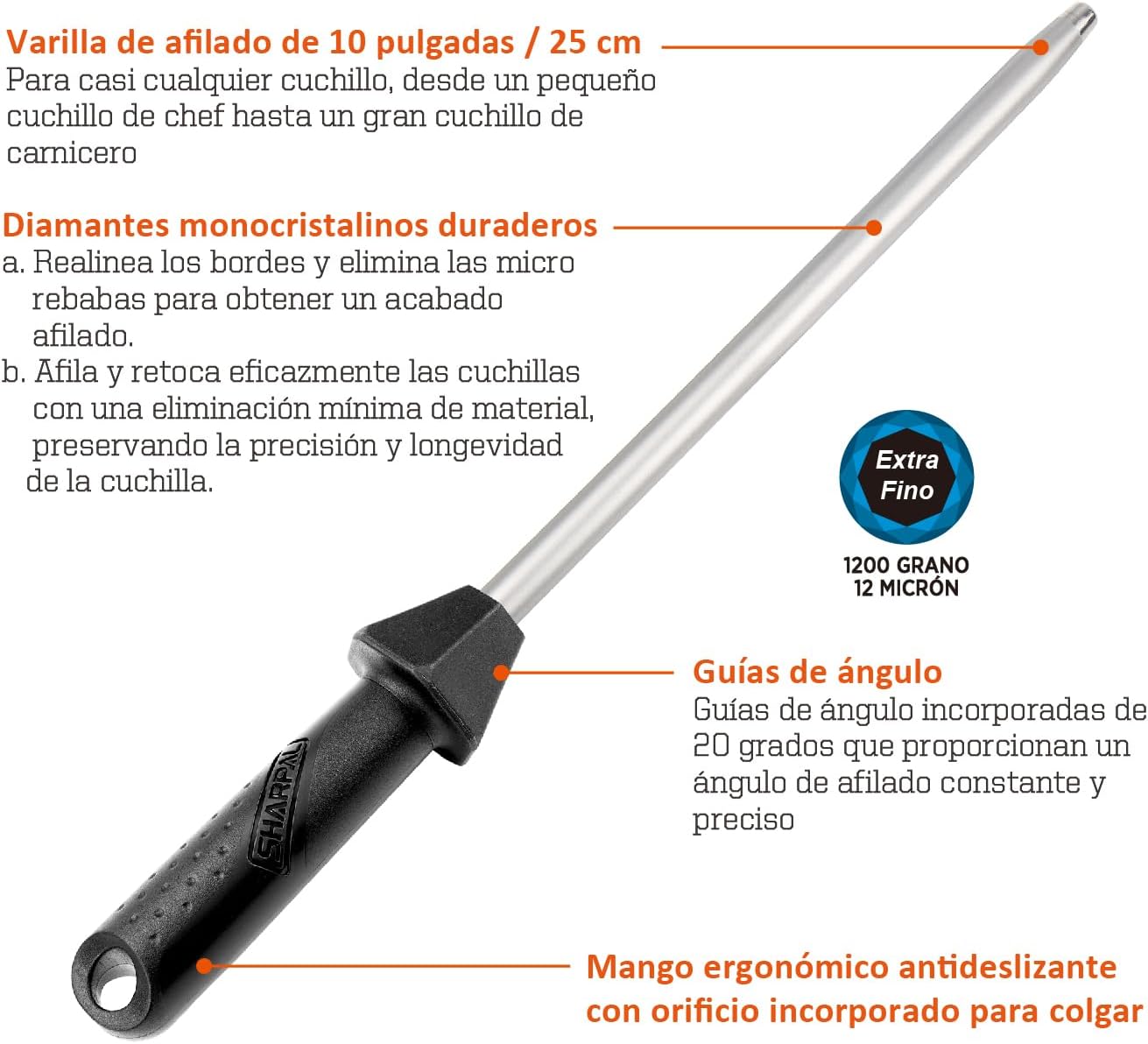 SHARPAL 119N Diamond Sharpening Rod with labeled features