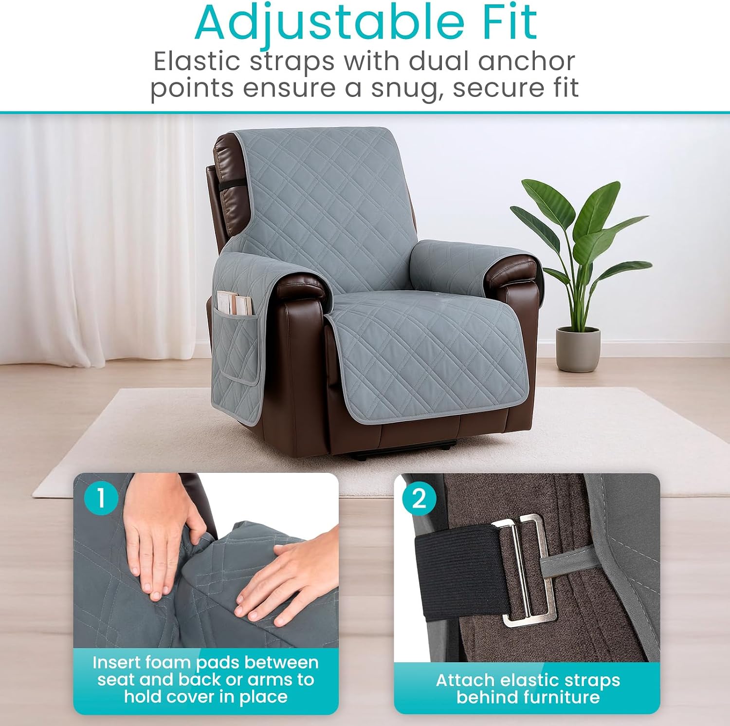 Sures Waterproof Recliner Chair Covers - Lazy Boy Armchair Slipcover, Stay in Place for Pets - Seat Covering for Electric Reclining Couch with Arms - Protector for Leather, Washable - for Incontinence
