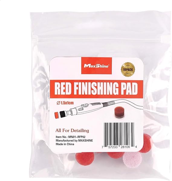Maxshine 10 Pieces MN01 Mini Polisher and Accessories - 15mm (0.59) Red Finishing Pads, Perfect for Final Finishing on Tight Spaces, Precision Polishing for Car Detailing