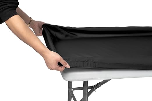 Shamrock Home Polyester 6ft Fitted Tablecloth, Elastic Rectangle Table Cover, Table Cloth, Fitted Table Covers for 6 Foot Tables, Picnic Table Cover Indoor Outdoor, Washable 72x30 inch, Black